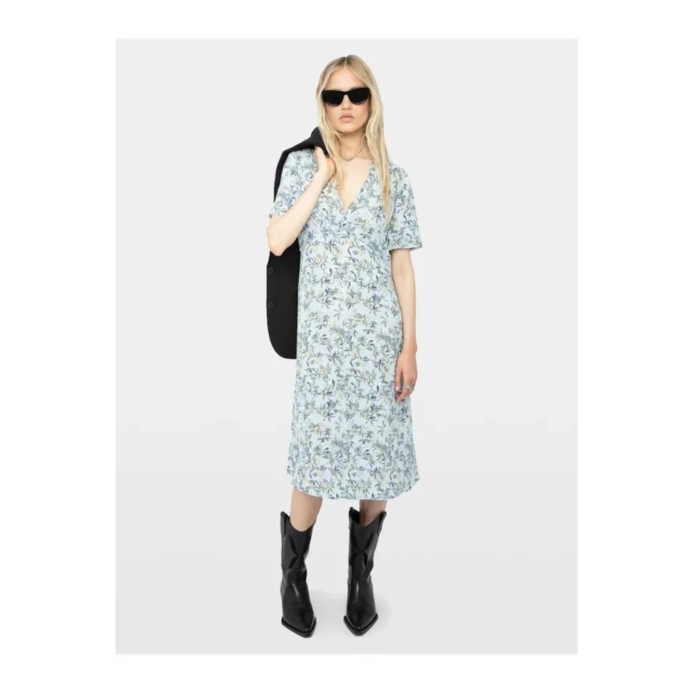 Zadig & Voltaire Rhodral Blue Floral Print‎ Midi Dress Size Small